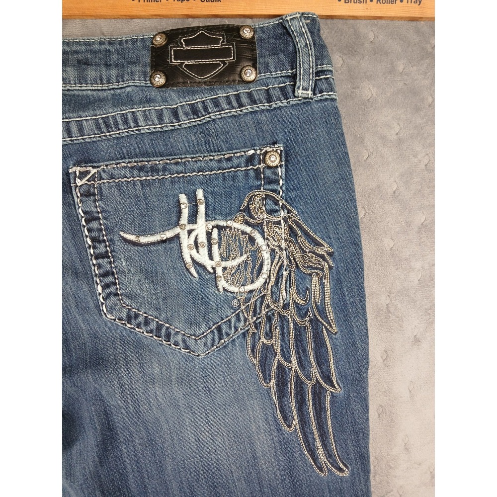 Harley Davidson rhinestone angel wing pocket jeans size 12 Y2K mcbling biker - Picture 9 of 13